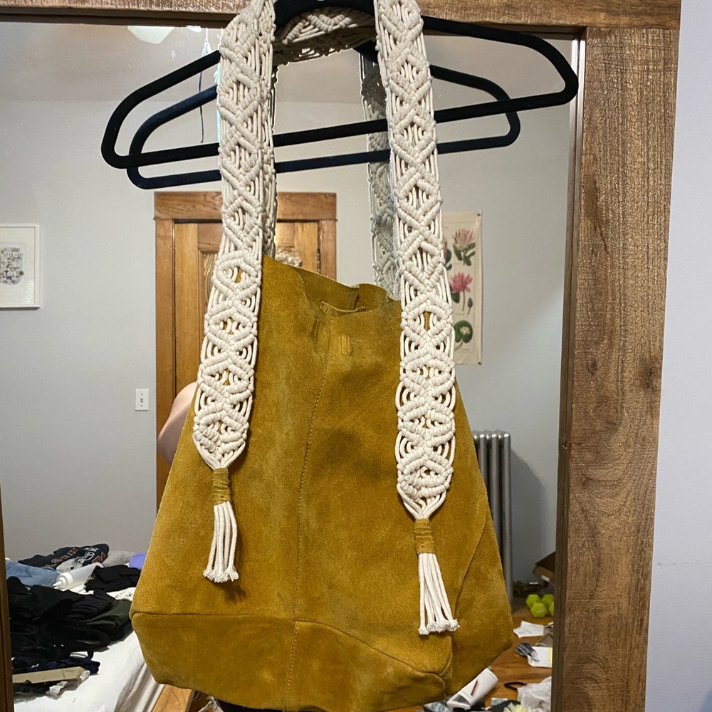 Free People Suede Macrame Slouchy Tote